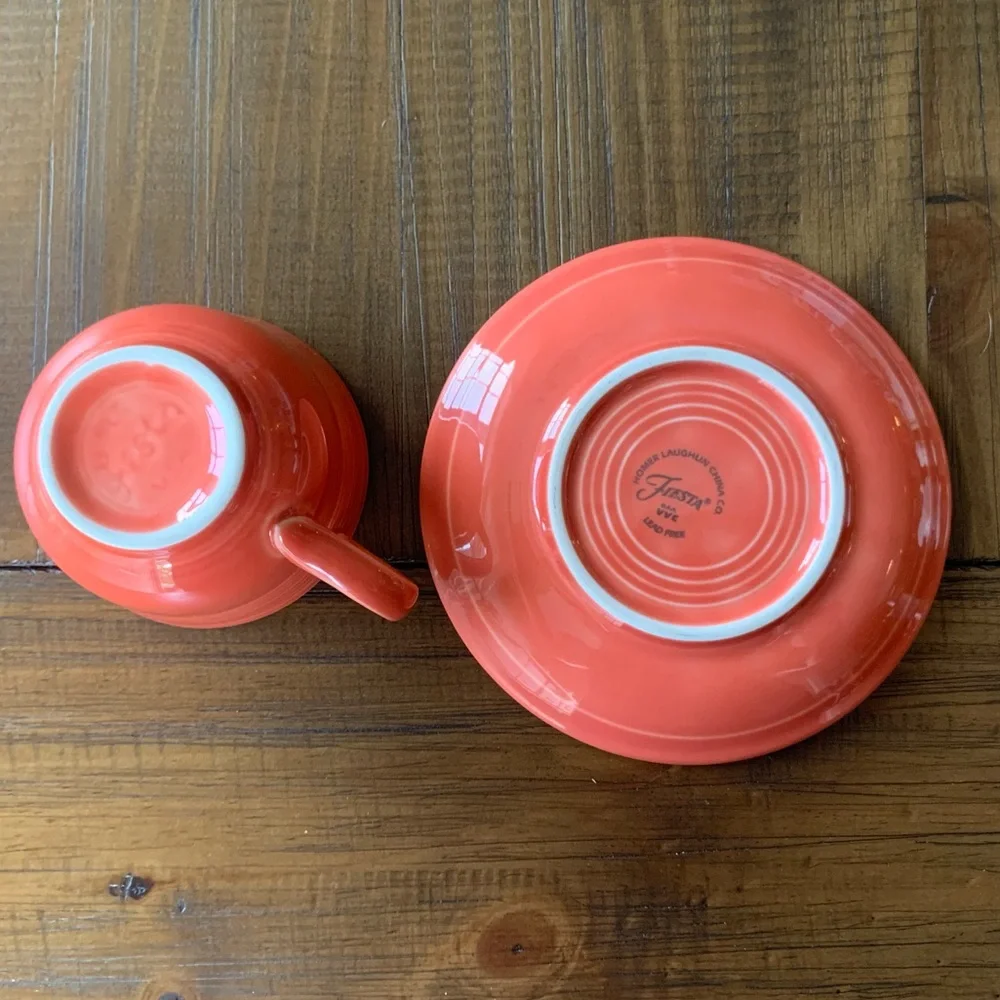 Pink orange Fiesta Fiestaware teacup and saucer